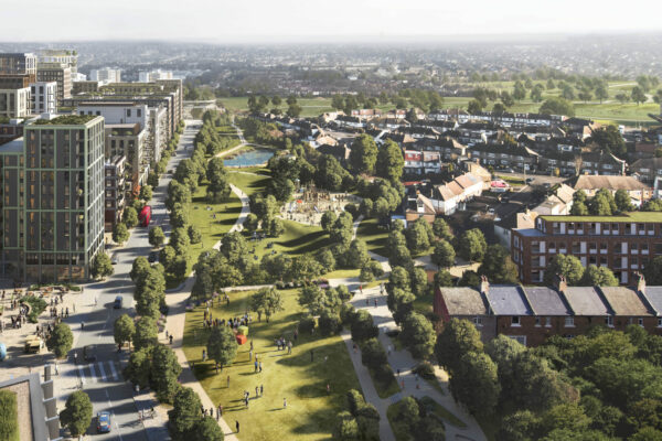 CGI aerial Brent Cross Town
