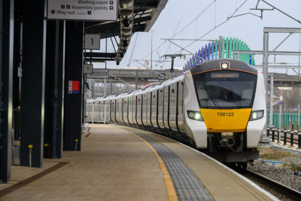 Brent Cross West first train arrives © Peter Alvey