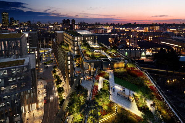 CGI of Canal Reach roof gardens, King's Cross