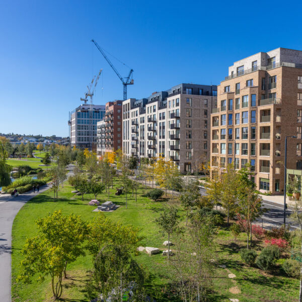 View across Claremont Park, The Delamarre and The Ashbee, Brent Cross Town