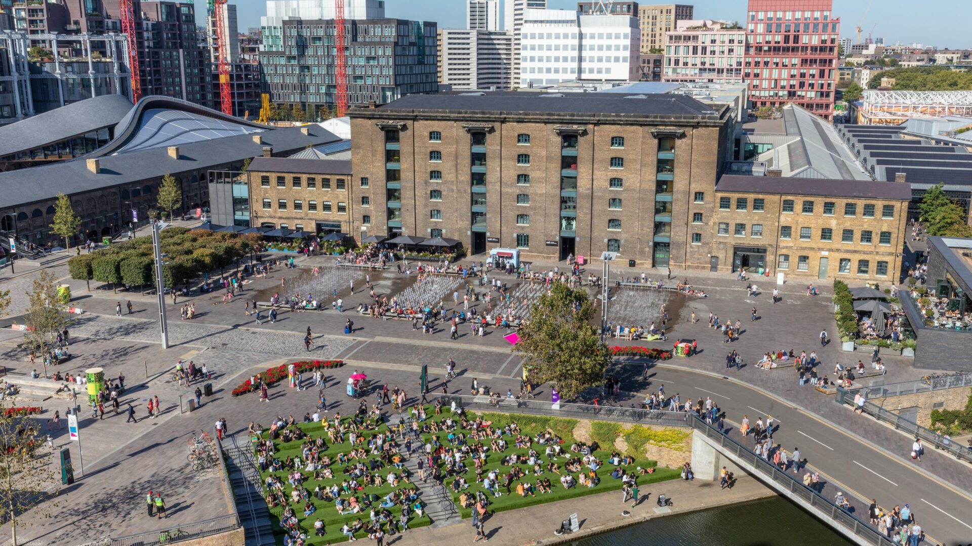 Aerial view of Granary Square, King's Cross