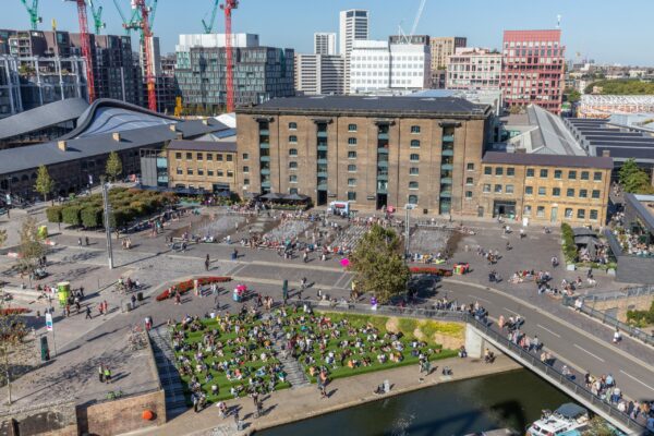 Aerial view of Granary Square, King's Cross