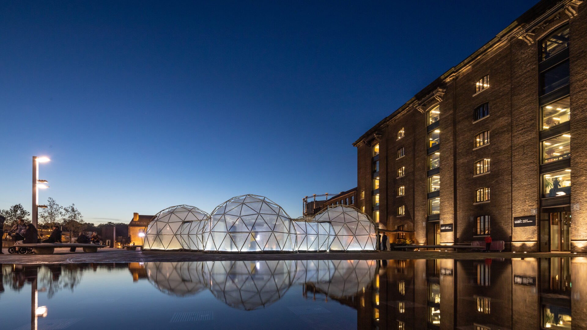 Pollution Pods by artist Michael Pinsky in Granary Square, King's Cross