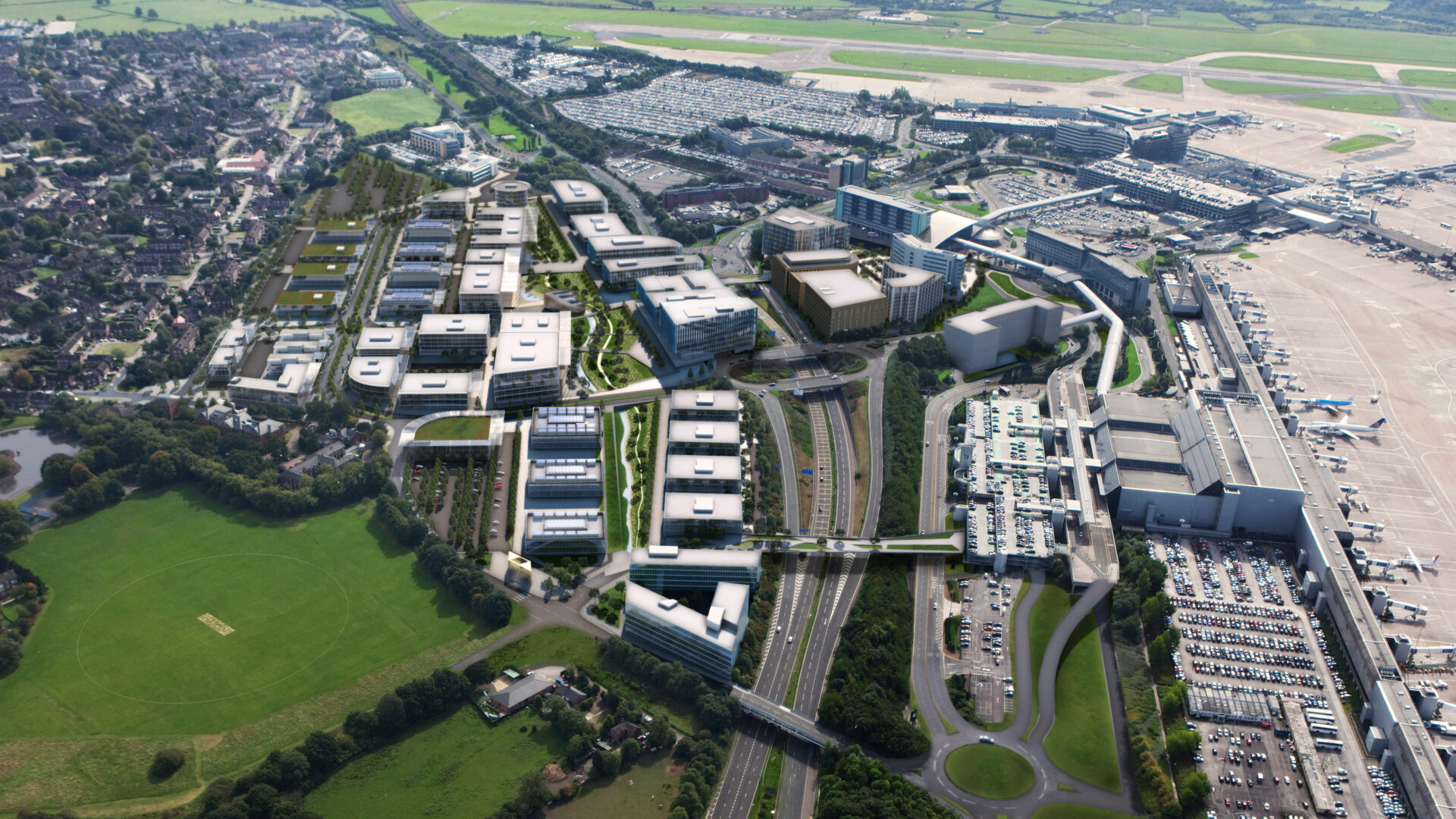 Aerial of Manchester Airport CIty